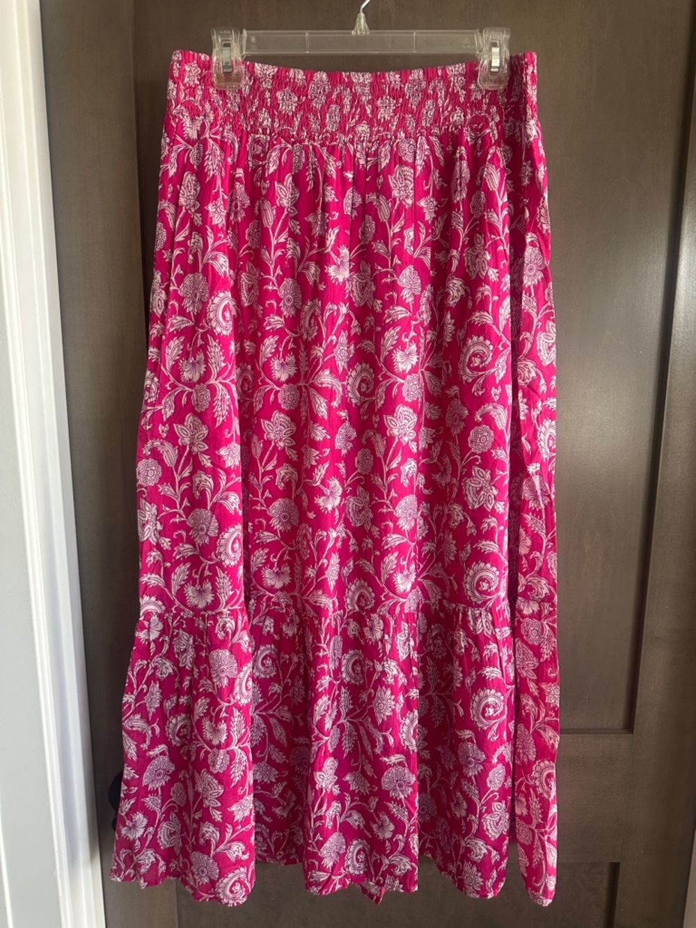Destination 365 Fuchsia Floral Print Pull On Maxi Skirt 100% Cotton Size M NWOT - Picture 3 of 12